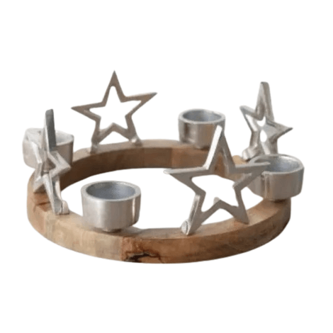 ALUMINIUM & WOOD ADVENT CANDLE HOLDER